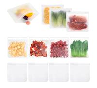 Reusable Gallon Freezer Bags - 12 PCS Silicone Food Freezer Bags, 28×26CM/11×10.2Inch Extra Large Thick Ziplock Plastic Bag for Food Storage, Leakproof Sandwich Pouch for Fruit Veg Soup Meal Prepare