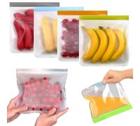 Reusable Gallon Freezer Bags, 5 Pcs Extra Large Thick Ziplock Silicone Plastic Leakproof Sandwich Snack Fruits Lunch Food Storage Bags Meal Prep, Dishwasher Safe