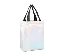 Reusable Gift Bags for Presents - 12 Luxury Birthday Gift Bag Medium for Women, Non-Woven Sparkle Bridesmaid Wedding Gift Bag, Holographic Reusable Party Bags for Bachelorette Party (Silvery white)