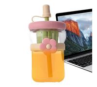 Reusable Glass Bottles, 500ml Glass Bottle Clear Drinking Cups, Leak Proof Reusable Flask with Silicone Straw, for Tea Coffee Milk Juice Beverage Cold Hot Travel Camping Gym Office School