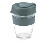 Reusable Glass Coffee Cup/Travel Mug with Lid - Heat Resistant Sleeve Surround Eco Friendly with Plugged Removable Lid (Grey)