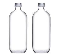 Reusable Glass Water Juice Drinking Bottle W/Silver Lid 1.1L/500ml Set (2X 1.1L)