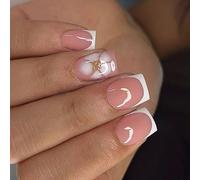 Reusable Glitters Press On Nails French Styles Gradient Design With Floral Pattern Artificial For Instants Beauty Routine Easy Apply Party