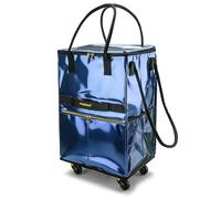 Reusable Grocery Bag on 5 Wheels, Foldable Rolling Tote Bag with Handle and Zipper Cover, Heavy Duty Shopping Cart for Laundry, Market & Travel (Navy Blue, Medium_67L)