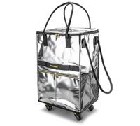 Reusable Grocery Bag on 5 Wheels, Foldable Rolling Tote Bag with Handle and Zipper Cover, Heavy Duty Shopping Cart for Laundry, Market & Trave (Sliver, Medium_67L)