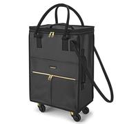 Reusable Grocery Bag on Wheels, Foldable Rolling Duffle Bag, Carry on Luggage Bag with Handle and Zipper Cover for Travel, Lightweight Rolling Tote Shopping Carts (Matte-Black, Small_41L)