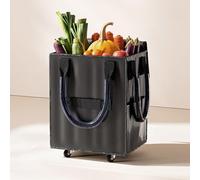 Reusable Grocery Bag with Wheels,Shopping Cart with Pockets and Zipper Cover,Lightweight Foldable Rolling Trolley Tote for Clothes & Trips,Sports (Black)