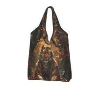 Reusable Grocery Bags Shopping Bags, Foldable Tiger in the Fallen Leaf Forest Grocery Bag Tote Bag with Handles