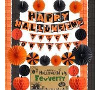 Reusable Halloween Decorations Indoor Paper Halloween Garden Party Favours Accessories Banner Garland Hanging Pumpkin House Wall Decorations Bunting with Gift Box Plastic-Free