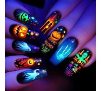 Reusable Halloween Press On Nails 24PCS Festive Spiderweb And Alien Artwork ABS For Women Alien Theme Nail Art