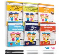 Reusable Handwriting Practice Workbook Set for Kids - Grooved Letter, Number, Shape & Sight Word Tracing Books for Preschool, Kindergarten & Early Elementary Math Activities
