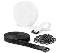 Reusable Hook and Loop Cable Ties Straps Roll, 10m x 20mm Cut-to-Length Adjustable Fastening Tape with 40 Plastic Buckles, Cable Management & Cable Tidy Organiser for Wires, Cords & Leads