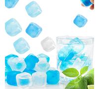 Reusable Ice Cube for Drinks, Square Plastic Ice Cubes 30 Pack, Freeze Drinks Without Diluting, Easy to Use, Washable Non-Melting Fake Ice Cube for Coffee, Wine, Whiskey, Cocktails, Blue and White