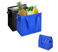 Reusable Insulated Freezer Shopping Bags With with Zippered Top 2-In-1 Foldable Large Cool Thermal Heavy Duty Grocery Bag Waterproof Frozen Food Cooler Storage Tote Bag with Zips (2PCS Black+blue)