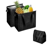 Reusable Insulated Freezer Shopping Bags With with Zippered Top 2-In-1 Foldable Large Cool Thermal Heavy Duty Grocery Bag Waterproof Frozen Food Cooler Storage Tote Bag with Zips (2PCS Black+blue)