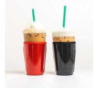 Reusable Insulated Neoprene Iced Coffee Beverage Sleeves | Cold Drink Cup Holder for Starbucks Coffee, McDonalds, Dunkin Donuts, Tim Hortons and More | (Black & Red Glitter, 2 PK Medium 22-24oz)