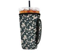 Reusable Insulated Neoprene Iced Coffee Sleeve with Handle, Coffee Cup Holder for Hot & Cold Drinks, Universal Fit 16-32oz Cups, Bottles & Tumblers - Noir Vine L