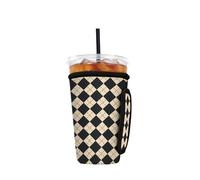 Reusable Insulated Neoprene Iced Coffee Sleeve with Handle, Coffee Cup Holder for Hot & Cold Drinks, Universal Fit 16-32oz Cups, Bottles & Tumblers - Classic Harlequin M