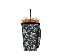 Reusable Insulated Neoprene Iced Coffee Sleeve with Handle, Coffee Cup Holder for Hot & Cold Drinks, Universal Fit 16-32oz Cups, Bottles & Tumblers - Noir Vine M