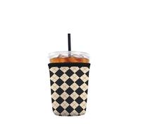 Reusable Insulated Neoprene Iced Coffee Sleeve with Handle, Coffee Cup Holder for Hot & Cold Drinks, Universal Fit 16-32oz Cups, Bottles & Tumblers - Classic Harlequin S