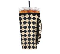 Reusable Insulated Neoprene Iced Coffee Sleeve with Handle, Coffee Cup Holder for Hot & Cold Drinks, Universal Fit 16-32oz Cups, Bottles & Tumblers - Classic Harlequin L
