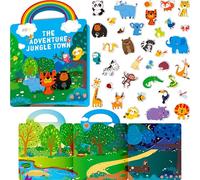 Reusable Jelly Sticker Book, 36 Wild Animals Thick Jelly Stickers Waterproof Gel Cling Decals Animals Theme Matching Game Activity Books Educational Learning Toys for Toddlers Girls Boys Preschooler