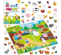 Reusable Jelly Sticker Book, 58 Farm Animals Thick Jelly Stickers Waterproof Gel Cling Decals Farm Themed Busy Book Hands-on Activity Travel Game Educational Learning Toys for Toddlers, Kids