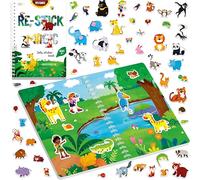 Reusable Jelly Sticker Book, 60 Wild Animals Thick Jelly Stickers Waterproof Gel Cling Decals Jungle Themed Busy Book Hands-on Activity Travel Game Educational Learning Toys for Toddlers, Kids