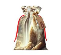 Reusable Jesus-Lion-Cross Burlap Drawstring Xmas Present Bags, Rustic Gift Wrap Bags For Holiday Party And Xmas Presents
