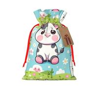 Reusable Kawaii-Cow-Milk Burlap Drawstring Xmas Present Bags, Rustic Gift Wrap Bags For Holiday Party And Xmas Presents