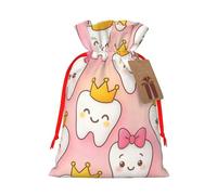 Reusable Kawaii Dental Teeth Burlap Drawstring Xmas Present Bags, Rustic Gift Wrap Bags For Holiday Party And Xmas Presents