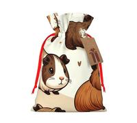 Reusable Kawaii-Guinea-Pig Burlap Drawstring Xmas Present Bags, Rustic Gift Wrap Bags For Holiday Party And Xmas Presents