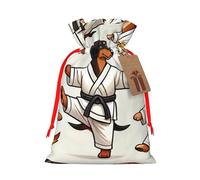 Reusable Kawaii-Judo-Dachshunds Burlap Drawstring Xmas Present Bags, Rustic Gift Wrap Bags For Holiday Party And Xmas Presents