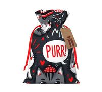 Reusable Kawaii-Kittens-Cats Burlap Drawstring Xmas Present Bags, Rustic Gift Wrap Bags For Holiday Party And Xmas Presents