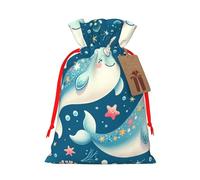 Reusable Kawaii-Narwhals Burlap Drawstring Xmas Present Bags, Rustic Gift Wrap Bags For Holiday Party And Xmas Presents