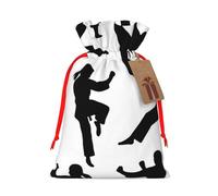 Reusable Kung Fu Silhouette Burlap Drawstring Xmas Present Bags, Rustic Gift Wrap Bags For Holiday Party And Xmas Presents