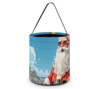 Reusable Large Capacity Santa Claus at Beach Printed Halloween Hand-held Candy Bag Holiday Party Gift Storage Bag