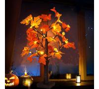 Reusable LED Artificial Tree Lamp Fall Maple Leaves Light up Tree with Cute Pumpkin Decor 3xAA Battery Powered Fall Table Decorations Light for Wedding Halloween Thanksgiving Christmas Party,23.6''