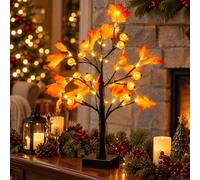 Reusable LED Artificial Tree Lamp, Halloween tree, Fall Maple Leaves Light up Tree with Pumpkin Lamp, Autumn Decorations Home, Halloween Thanksgiving Christmas Party, USB or 3xAA Battery Powered