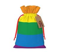 Reusable Lgbt-Gay-Pride-Flag Burlap Drawstring Xmas Present Bags, Rustic Gift Wrap Bags For Holiday Party And Xmas Presents