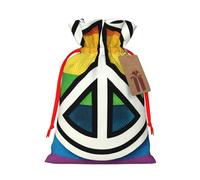 Reusable Lgbt-Gay-Pride-Peace Burlap Drawstring Xmas Present Bags, Rustic Gift Wrap Bags For Holiday Party And Xmas Presents