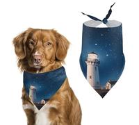 Reusable Lighthouse Under Starry Night Sky Triangle Pet Scarf, Dog Bandana, Polyester Fabric, Pet Bandana for Small Medium Large Dog Cat and Other Pets 27.6 * 11.8 Inches