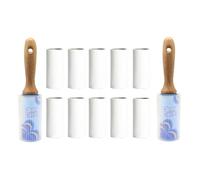Reusable Lint Roller Set with 12 Refill Rolls - Eco-Friendly Wooden Handle Pet Hair Remover, 60 Sheets per Roll, Strong Adhesive for Clothes & Furniture