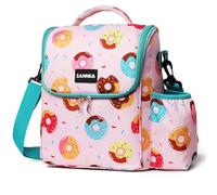 Reusable Lunch Bags Insulated Cooler Lunch Box Tote 7.5L Pink Donut Bento Bags with Side Water Bottle Pockets Removable Adjustable Strap