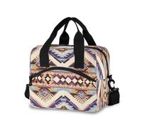 Reusable Lunch Box for Men/Women Brown Geometry Insulated Tote Bag Leakproof Lunchbox with Pocket for Work Office Picnic Beach Freezable Lunch Cooler Bag with Adjustable Shoulder Strap