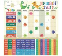 Reusable Magnetic Reward Chart with 128 Magnetic Behavior Stickers and 70 Reusable Star Stickers, Customizable Task Sections, Dry Erase Surface, Ideal for Toddlers and Young Children (Dinosaur)