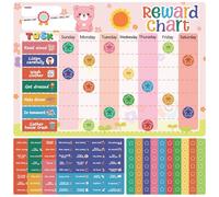 Reusable Magnetic Reward Chart with 128 Magnetic Behavior Stickers and 70 Reusable Star Stickers, Customizable Task Sections, Dry Erase Surface, Ideal for Toddlers and Young Children (Pink Bear)