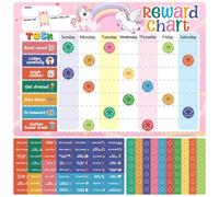 Reusable Magnetic Reward Chart with 128 Magnetic Behavior Stickers and 70 Reusable Star Stickers, Customizable Task Sections, Dry Erase Surface, Ideal for Toddlers and Young Children (Unicorn)