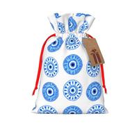 Reusable Mandala Evil Eye Burlap Drawstring Xmas Present Bags, Rustic Gift Wrap Bags For Holiday Party And Xmas Presents