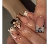 Reusable Manicure Set With Golden Accents All Occasion Trendy White Coffee Nail Design